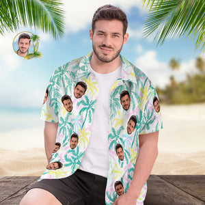 Benutzerdefiniertes Gesicht Hawaiihemd Herren Vibe Berufung Hawaiihemd Bunte Palmen - DePhotoBoxer
