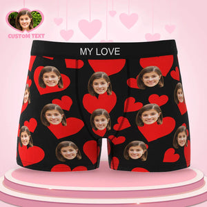 Boxershorts Mit Individuellem Gesicht, Personalisierte Unterwäsche, Rote Herzen, Valentinstagsgeschenke Für Ihn