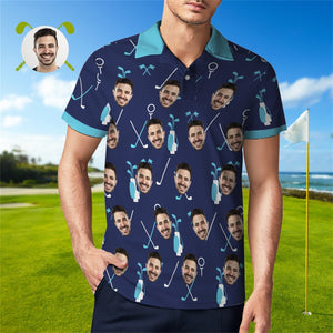 Blaues Poloshirt Mit Individuellem Gesicht Für Herren, Personalisierte Golf-shirts - DePhotoBoxer
