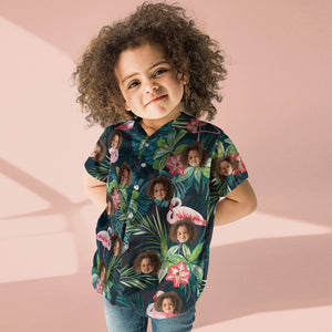 Benutzerdefinierte Gesicht Shirt Kinder Hawaiian Shirt Flamingo Blume