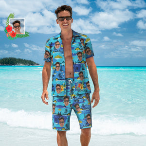 Vice City  Mit Hawaiihemd Und Strandshorts Mit Individuellem Gesicht, Personalisiertes Herren-foto-gang-style, Urlaubsparty-geschenk