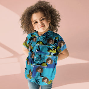 Benutzerdefiniertes Gesicht Hawaiian Shirt Kid's All Over Print Große Blätter Kurzarm Shirt