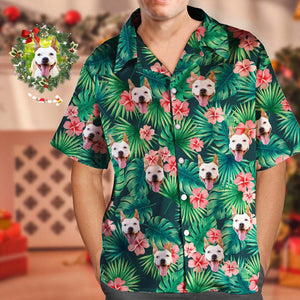 Benutzerdefinierte Tropische Hemden. Benutzerdefiniertes Hundegesicht-hawaii-hemd, Blätter- Und Blumen-hemd Für Männergeschenke