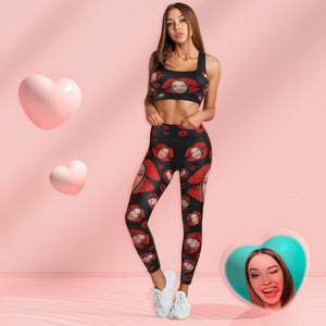 Benutzerdefinierte Gesicht Leggings und Tank Top Yoga Kleidung Anzug Geschenk für sie - rote Lippen