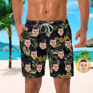 Custom Face Beach Trunks für Herren mit Foto-Shorts mit Allover-Print – verwelkte Blätter