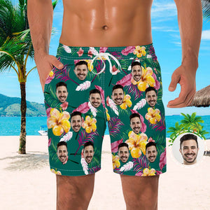 Custom Face Beach Trunks für Herren mit Foto-Shorts und farbigen Federn