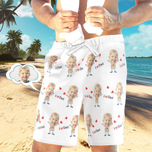 Badehose Mit Individuellem Gesicht, Personalisierte Strandshorts, Lässige Herren-shorts, Love Dad - DePhotoBoxer