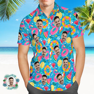 Benutzerdefiniertes Herren-hemd „face All Over Print“-hawaiihemd „pool-floaties“. - DePhotoBoxer