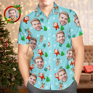 Hawaiihemden Mit Individuellem Gesicht, Personalisiertes Fotogeschenk, Weihnachtshemden Für Herren, Süßer Weihnachtsmann Und Rentier - DePhotoBoxer