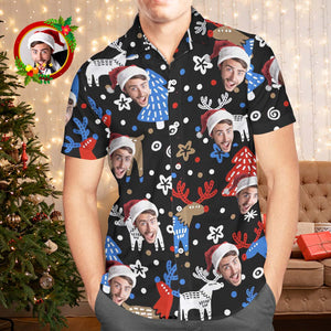 Benutzerdefinierte Gesichts-hawaii-hemden, Personalisiertes Foto-geschenk, Herren-weihnachtshemden, Weihnachts-rentier - DePhotoBoxer