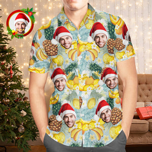 Hawaiihemden Mit Individuellem Gesicht, Personalisiertes Fotogeschenk, Weihnachtshemden Für Herren, Tropische Früchte - DePhotoBoxer