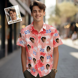 Benutzerdefinierte Hawaii-hemden Mit Gesicht Und Zahl Zum Geburtstag, Rote Und Weiße Kokosnussbaum-hemden - DePhotoBoxer