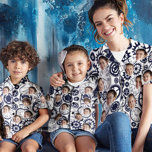 Benutzerdefinierte Gesicht Shirt Frauen und Kinder Hawaiian Shirts Kurzarm Shirt Muttertag Geschenk mit Uhr