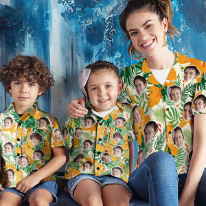 Benutzerdefinierte Gesicht Shirt Frauen und Kinder Hawaii Shirts Kurzarm Shirt Muttertag Geschenk Gelbe Blumen