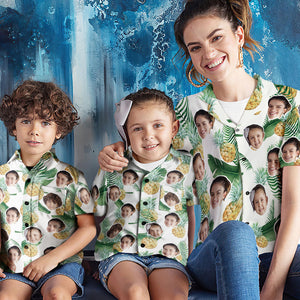 Benutzerdefinierte Gesicht Shirt Frauen und Kinder Hawaii Shirts Kurzarm Shirt Muttertag Geschenk Ananas