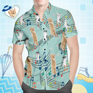 Custom Face Hawaiihemd All Over Print Herrenhemd Katze Spielt Klavier - DePhotoBoxer