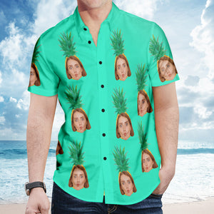 Benutzerdefiniertes Gesicht Hawaiihemd Personalisiertes Foto Ananas Sommerhemden für Männer - Grün