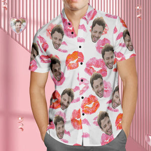 Benutzerdefinierte Gesicht Hawaiian Shirt Personalisierte Männer Foto Kiss Shirt Valentinstag Geschenk für ihn