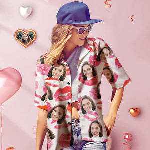 Benutzerdefinierte Gesicht Hawaiian Shirt Personalisierte Frauen Foto Kiss Shirt Valentinstag Geschenk für sie