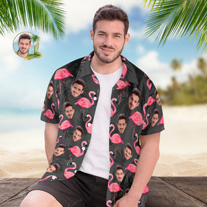 Benutzerdefiniertes Gesicht-hawaii-shirt Für Ihn, Personalisiertes Herren-foto-shirt, Flamingo- Und Monstera-blätter, Valentinstagsgeschenk - DePhotoBoxer