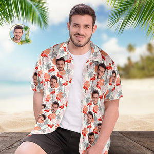 Benutzerdefiniertes Gesicht Hawaii-hemd Für Ihn, Personalisiertes Herren-foto-shirt, Flamingo, Blumen, Valentinstagsgeschenk - DePhotoBoxer