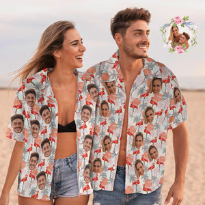 Passende Hawaii-hemden Für Paare Mit Individuellem Gesicht, Flamingo-blumen-valentinstag-geschenk - DePhotoBoxer