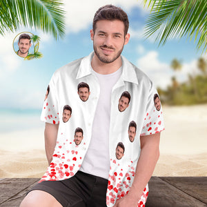 Benutzerdefiniertes Gesicht Hawaii-hemd Für Ihn, Personalisiertes Herren-foto-shirt, Liebesherz, Valentinstagsgeschenk - DePhotoBoxer