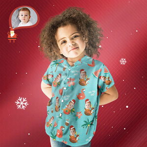 Benutzerdefiniertes Gesicht Weihnachten Pool Party Hawaiihemd, Personalisiertes Weihnachtsgeschenk Für Kinder - DePhotoBoxer