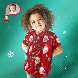 Benutzerdefiniertes Gesichts-hawaii-hemd, Personalisierte Kinderfoto-weihnachtshemden Mit Zuckerstangen Für Frauen - DePhotoBoxer
