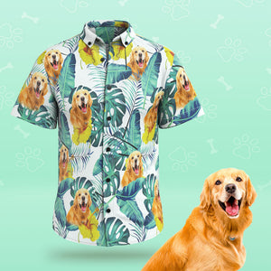 Kundenspezifisches Gesicht Männer Hawaiihemden Personalisiertes niedliches Hundegesicht für Haustierliebhaber - grüne Blätter
