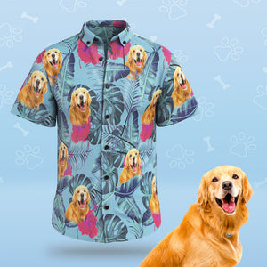 Benutzerdefiniertes Gesicht Für Herren, Hawaii-hemden, Personalisiertes Süßes Hundegesicht Für Haustierliebhaber – Rauchblau - DePhotoBoxer