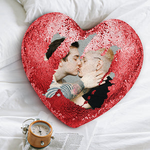 Valentinstag Geschenk Magie Herz Pailletten Kissen - Passen Sie Ihr Foto an