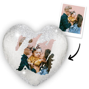 Magie Herz Pailletten Kissen - Passen Sie Ihr Foto an - Weiß