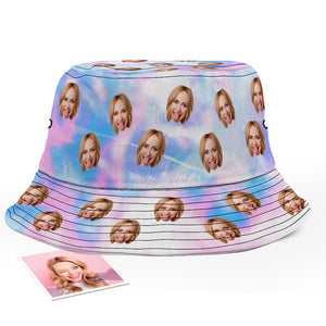 Benutzerdefinierte Gesicht Tie-Dye Eimer Hut Unisex Foto Personalisieren Sommer Cap Wandern Strand Rosa Sport Hüte Geschenk für Liebhaber