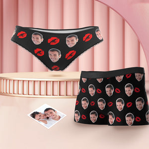 Passende Unterwäsche Für Paare Mit Individuellem Gesicht, Roter Lippenstift, Personalisiertes Lustiges Unterwäsche-geschenk Für Verliebte - DePhotoBoxer