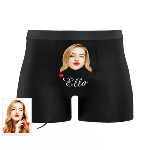 Black Custom Men's Face And Name Colorful Boxer Shorts