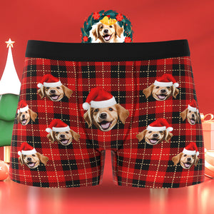 Custom Face Herren-boxershorts, Personalisierte Herren-weihnachtsshorts, Geschenk Mit Foto-karomuster - DePhotoBoxer
