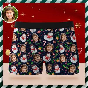 Benutzerdefinierte Gesichts-boxershorts, Personalisierte Unterwäsche, Süßes Schneemann-weihnachtsgeschenk Für Ihn - DePhotoBoxer