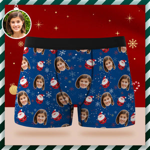 Benutzerdefinierte Gesichts-boxershorts, Personalisierte Blaue Unterwäsche, Lustiges Schneemann-weihnachtsgeschenk Für Ihn - DePhotoBoxer