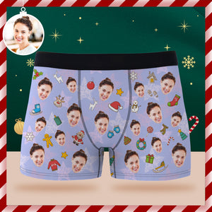 Benutzerdefinierte Gesichts-boxershorts, Personalisierte Lila Unterwäsche, Frohes Weihnachtsgeschenk Für Ihn - DePhotoBoxer
