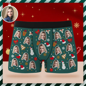 Benutzerdefinierte Gesichts-boxershorts, Personalisierte Grüne Unterwäsche, Frohes Weihnachtsgeschenk Für Ihn - DePhotoBoxer