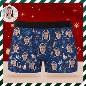 Benutzerdefinierte Gesichts-boxershorts, Personalisierte Blaue Unterwäsche, Weihnachtsmann, Frohes Weihnachtsgeschenk Für Ihn - DePhotoBoxer