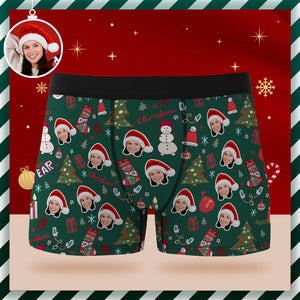 Benutzerdefinierte Gesichts-boxershorts, Personalisierte Grüne Unterwäsche, Weihnachtsmann, Weihnachten, Neujahr, Geschenk Für Ihn - DePhotoBoxer