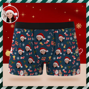 Benutzerdefinierte Gesichts-boxershorts, Personalisierte Unterwäsche, Weihnachtsmann Und Elch, Frohe Weihnachtsgeschenke Für Ihn - DePhotoBoxer