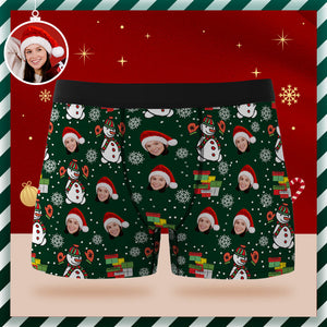 Benutzerdefinierte Gesichts-boxershorts, Personalisierte Grüne Unterwäsche, Schneemann, Frohe Weihnachtsgeschenke Für Ihn - DePhotoBoxer