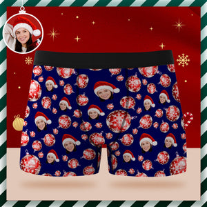 Boxershorts Mit Individuellem Gesicht, Personalisierte Blaue Unterwäsche, Weihnachtskugeln, Frohe Weihnachtsgeschenke Für Ihn - DePhotoBoxer