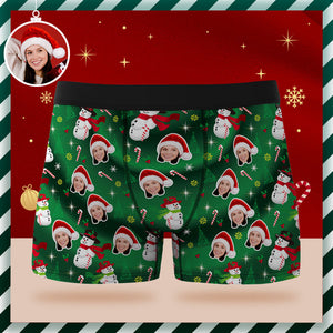Benutzerdefinierte Gesichts-boxershorts, Personalisierte Grüne Unterwäsche, Schneemann, Weihnachtsgeschenke Für Ihn - DePhotoBoxer