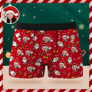 Benutzerdefinierte Gesichts-boxershorts, Personalisierte Rote Unterwäsche, Frohe Weihnachtsgeschenke Für Ihn - DePhotoBoxer
