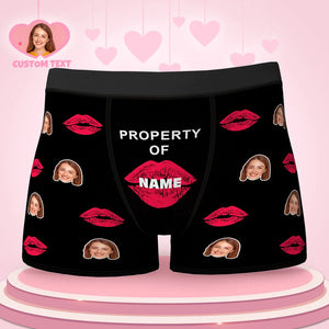 3D Previrew Custom Lip Print Property Of Name Boxers Brief Personalized Face Boxers Brief Gift For Him