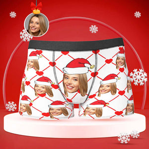 Benutzerdefinierte Gesicht Boxer mit Freundin Bild Personalisierte Weihnachten Hut Muster Männer Shorts
